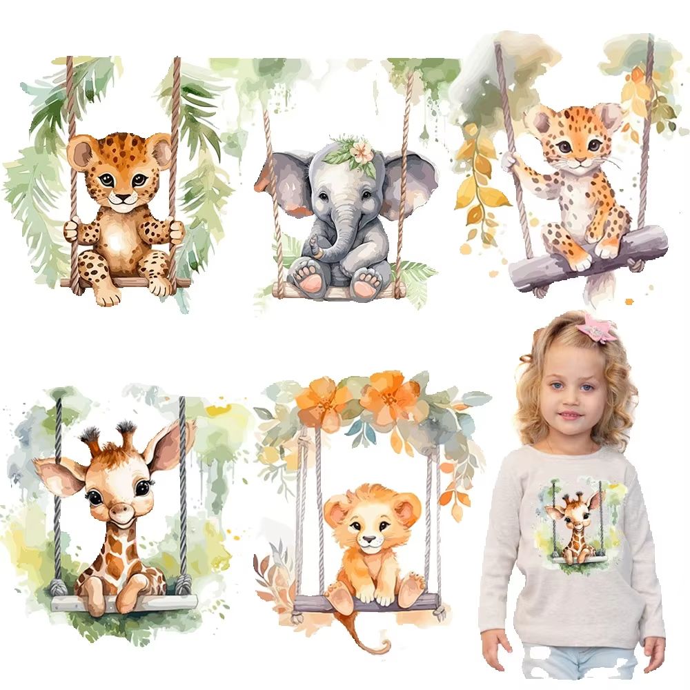 Baby Clothing Elephant - Baby Animal On Swings Heat Transfers